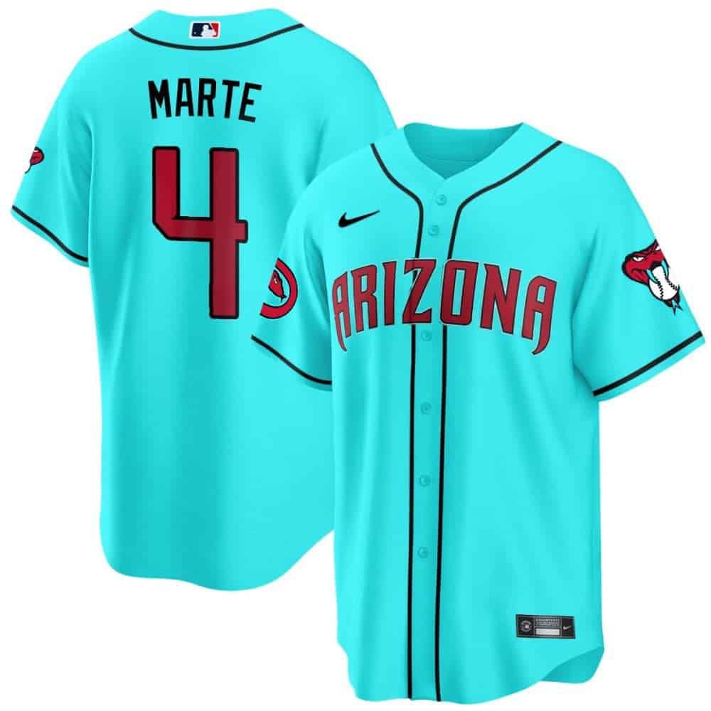 Men Arizona Diamondback #4 Marte Light Blue 2024 Nike Cool Base MLB Jersey style 1